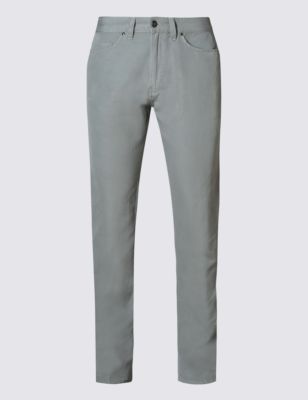 Garment Dye 5 Pocket Jeans Style Trousers with Linen